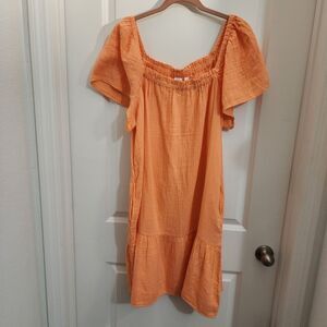 Gap Dress Womens XL Orange Gauzy Tiered Pullover Summer Sun Vacation Cottage